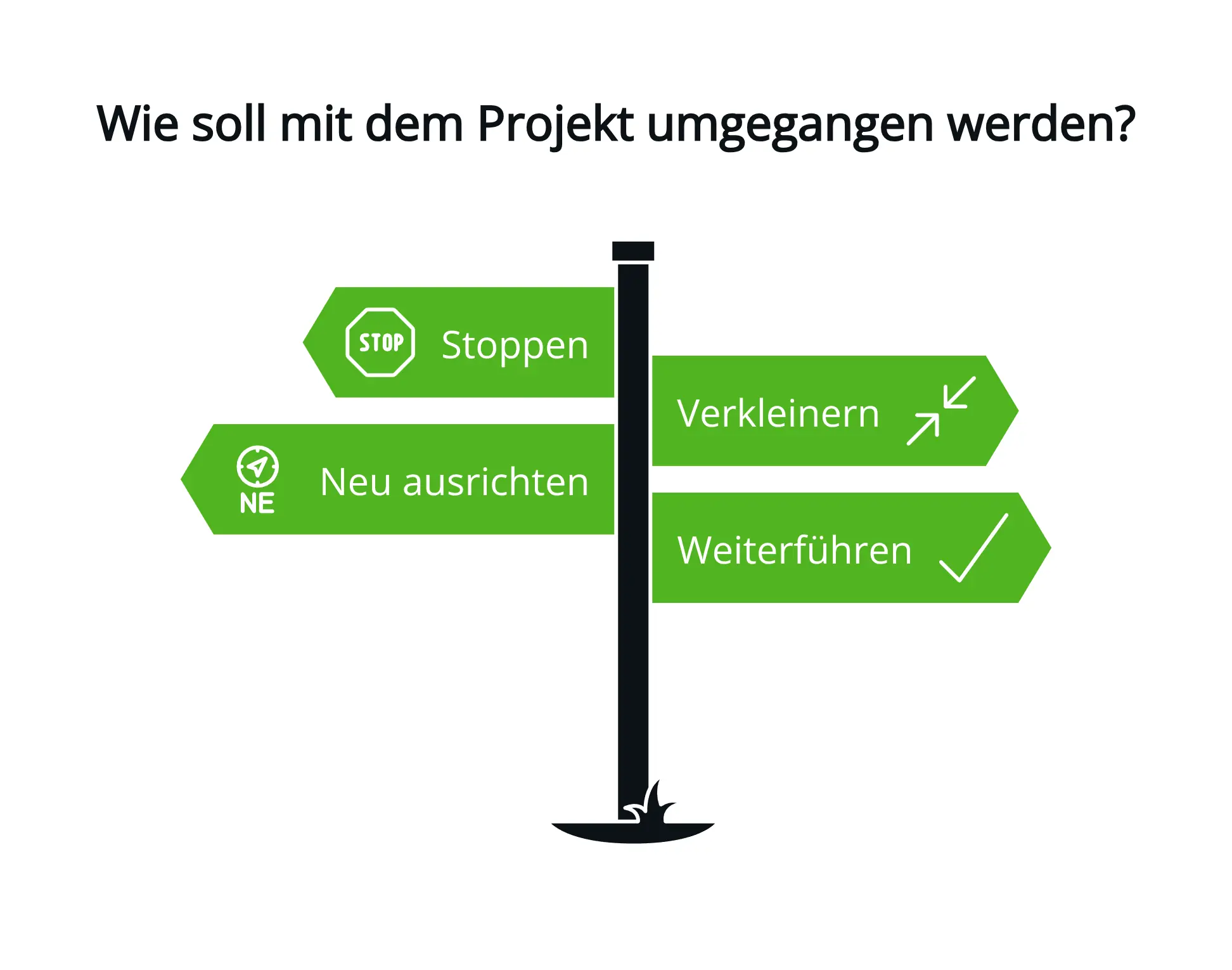 Infografik: Entscheidungsbaum. Wie mit Projekt umgehen Infografik: Entscheidungsbaum. Wie mit Projekt umgehen